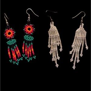 Bundle of 2 Colorful seed beads pierced earrings NWOT handmade